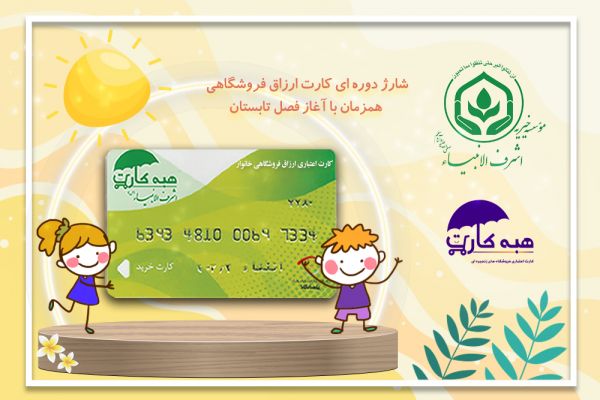 شارژ دوره ای هبه کارت (کارت ارزاق فروشگاهی) خانواده های تحت حمایت خیریه اشرف الانبیاء(ص)